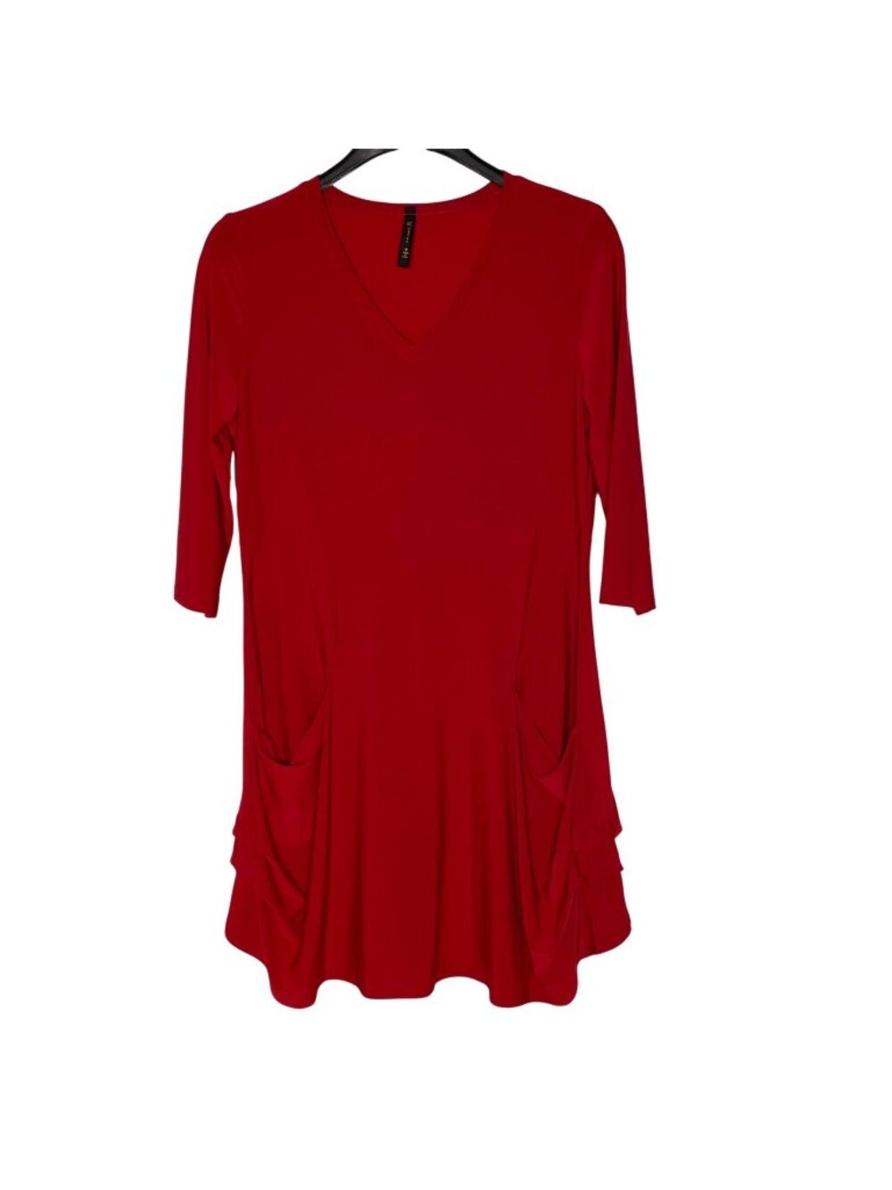 IC by Connie K Liquid Knit Stretch Tunic Top Sz MED Pockets Lagenlook Layering